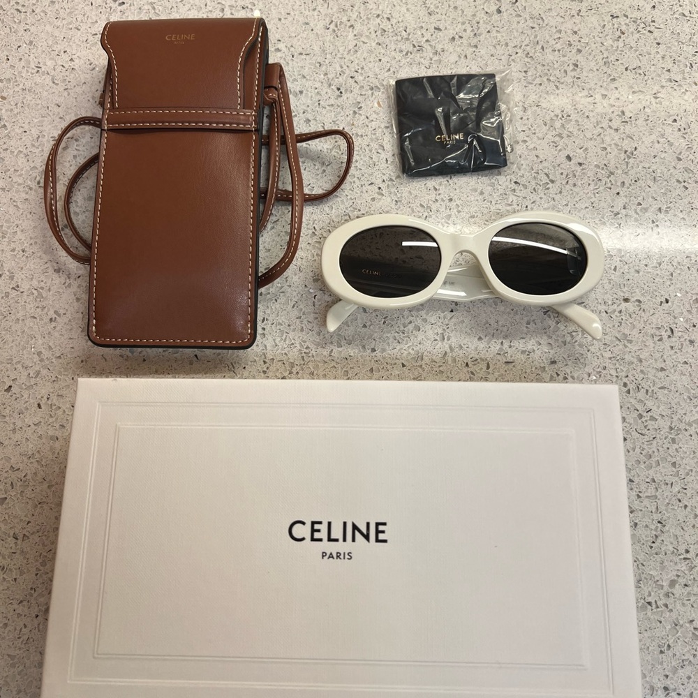 CELINE Triomphe Oval Frame Sunglasses - White - Picture 5 of 8